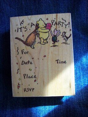 Disney "It's A Party Invitation" Wood Stamp Block-Pooh Bear and Friends